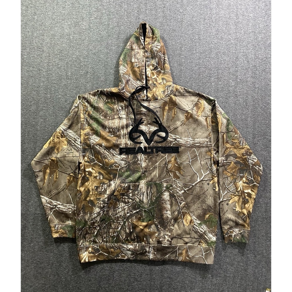 REALTREE Mens Green Camo Pullover Hunting Hoodie Sweatshirt XL Buckhorn River